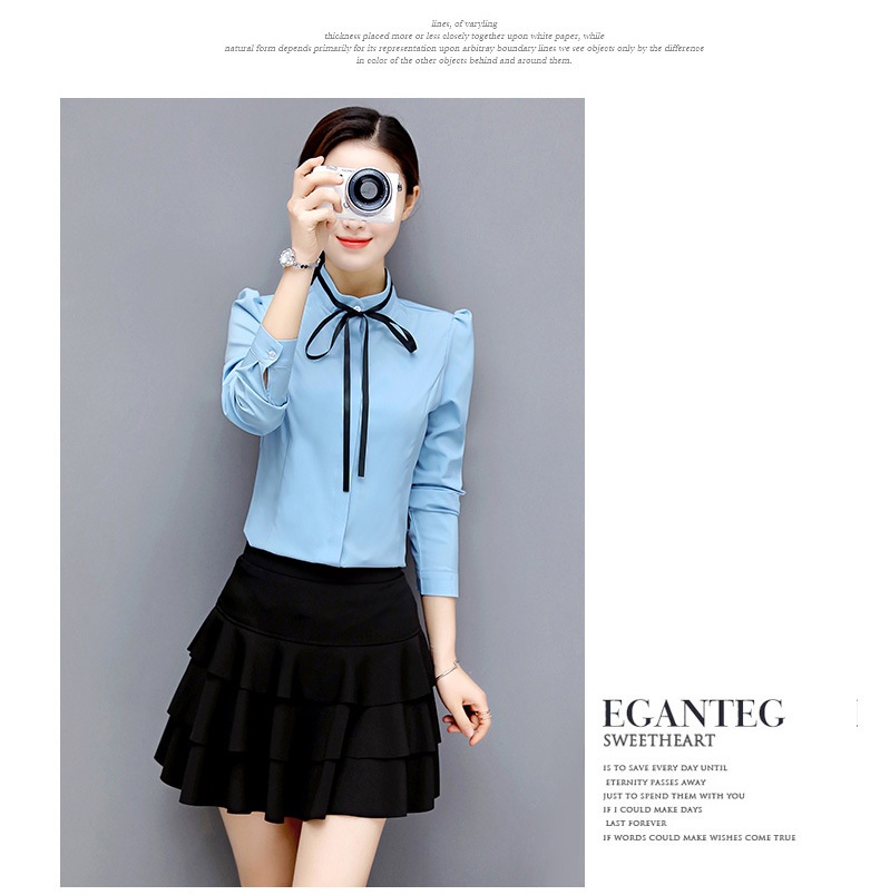 Camicia donna elegante con collo alla coreana e maniche a puffy_voghion.com