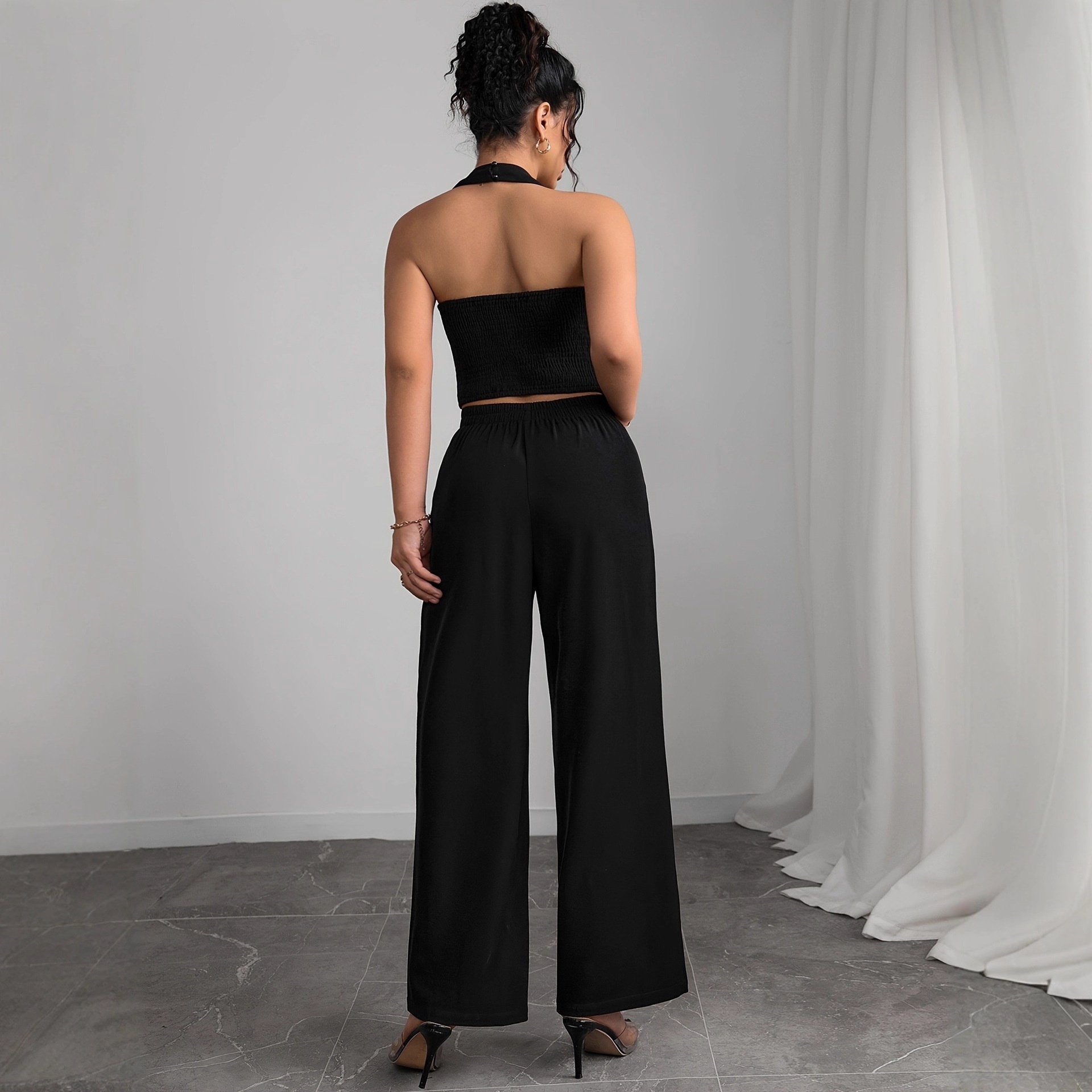 independent Store Autumn New Suit Vest With Bow Tie, Sleeveless Halter Top, Waist-cinching Long Pants Set_voghion.com