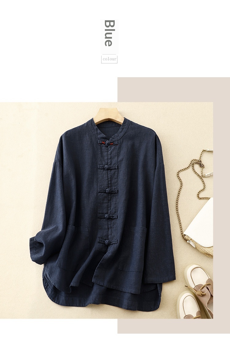 Damen Bluse Aus Baumwoll-leinen Im Chinesischen Stil Locker_voghion.com