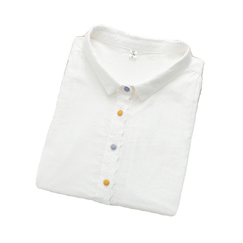 Camicia a maniche a tre quarti in garza a doppio strato per donna, collezione estate 2025, abbottonatura in pizzo ricamato, bella e_voghion.com