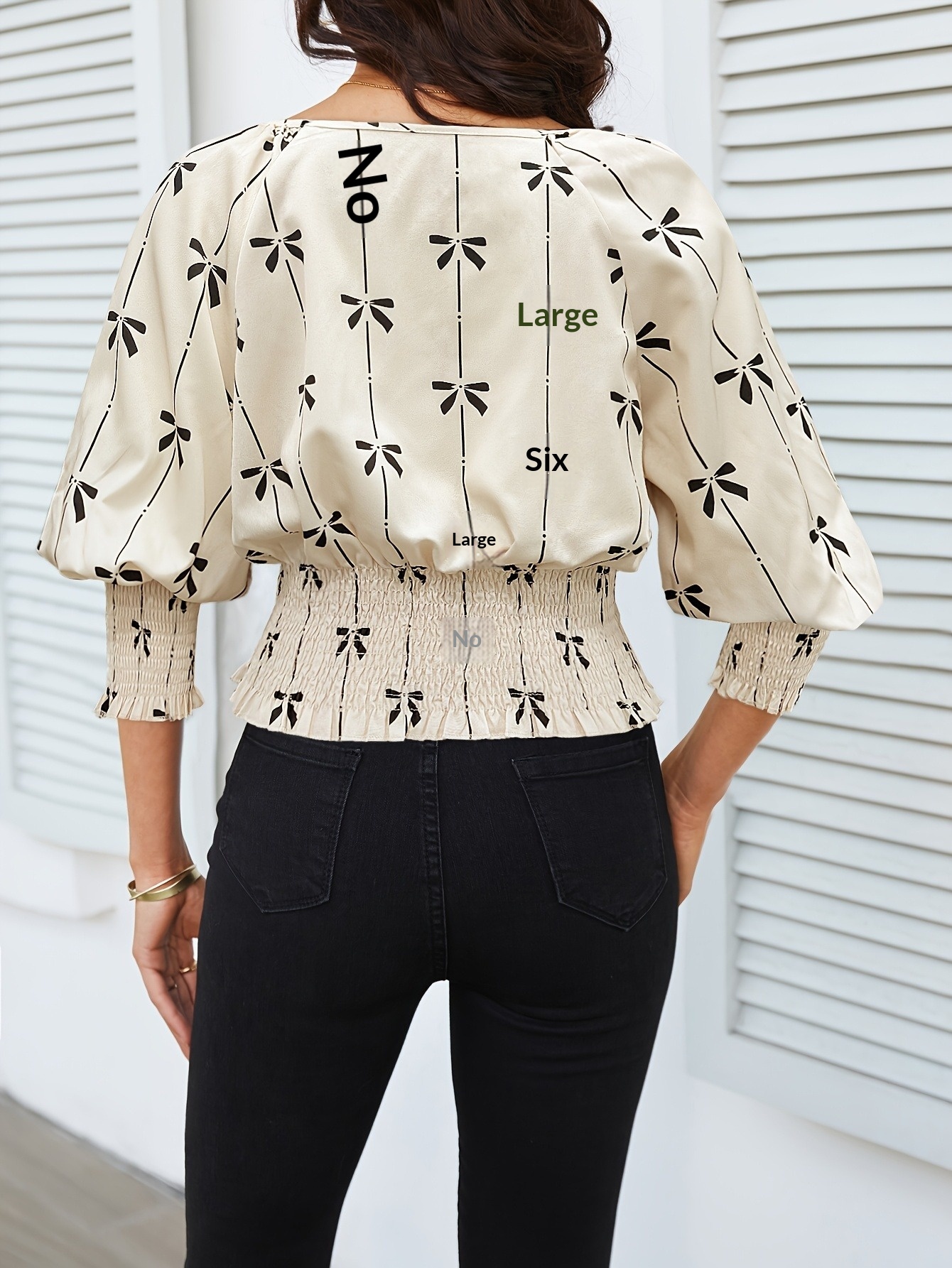 Damen Bluse Mit Print Geraffter Taille Und Laternenärmeln_voghion.com