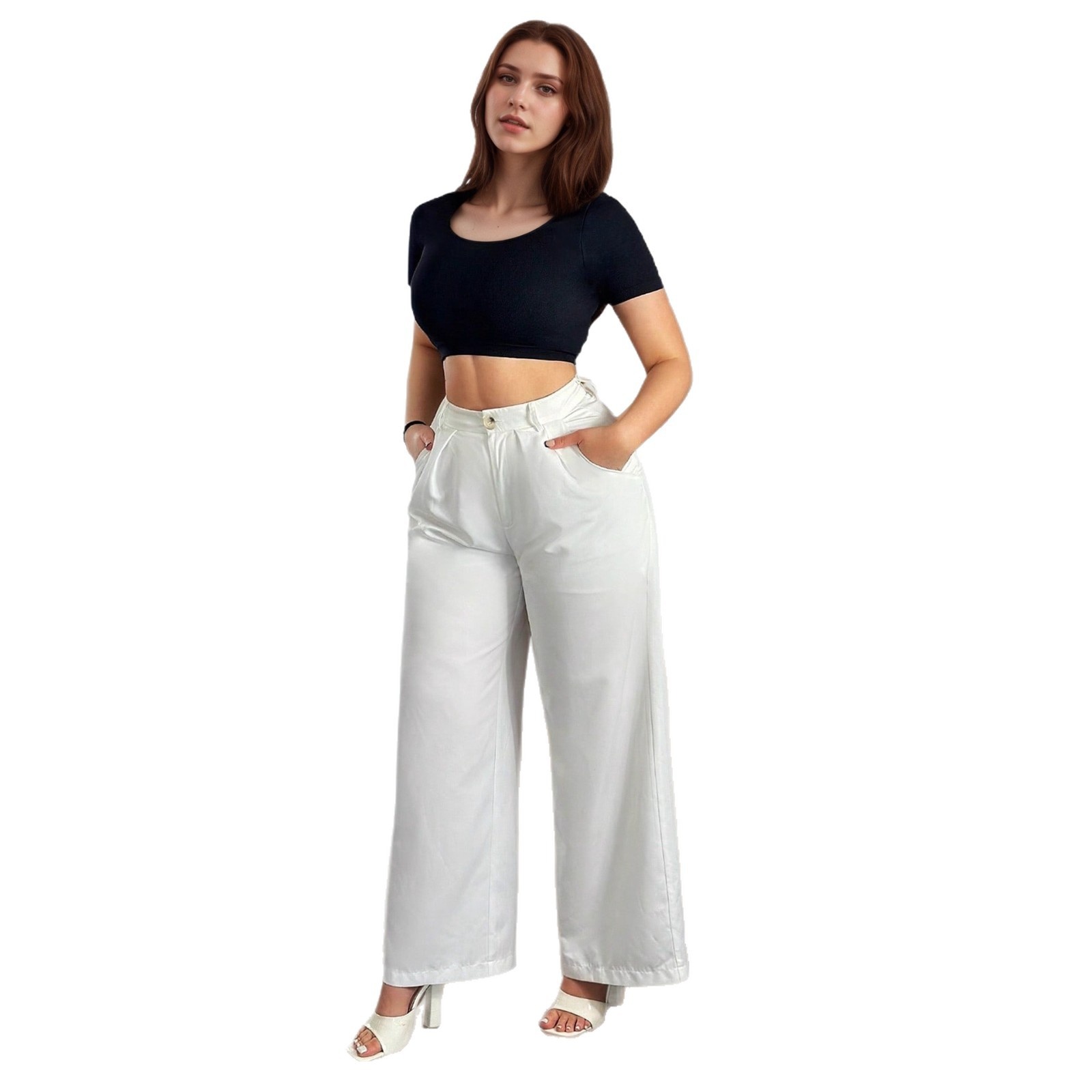 Trendy European American Women's Pants, Popular Casual And Stylish Solid Color High-waisted Wide-leg Pants With Drapey_voghion.com