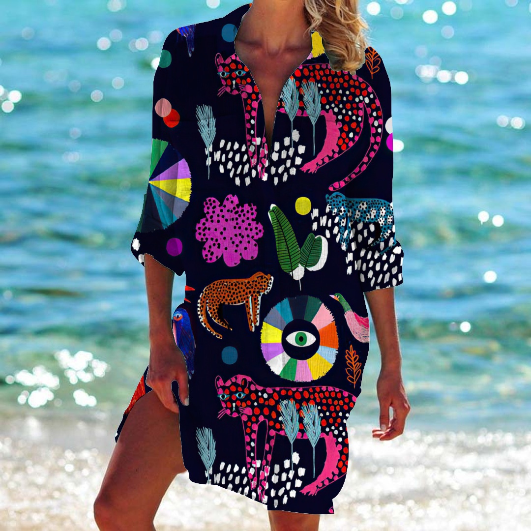 Mönstrad strandkofta för dam bikini cover-up_voghion.com