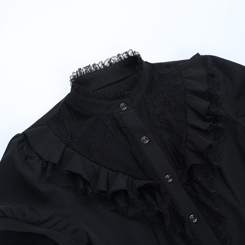 Dam spetsblus med kort ärm somrig slim fit topp_voghion.com