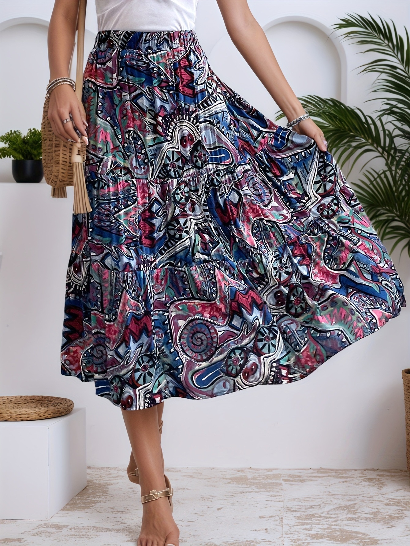 European And American Fashion Foreign Trade, Casual Spring-summer Stylish Women's Blue Floral Print Ruffled A-line_voghion.com