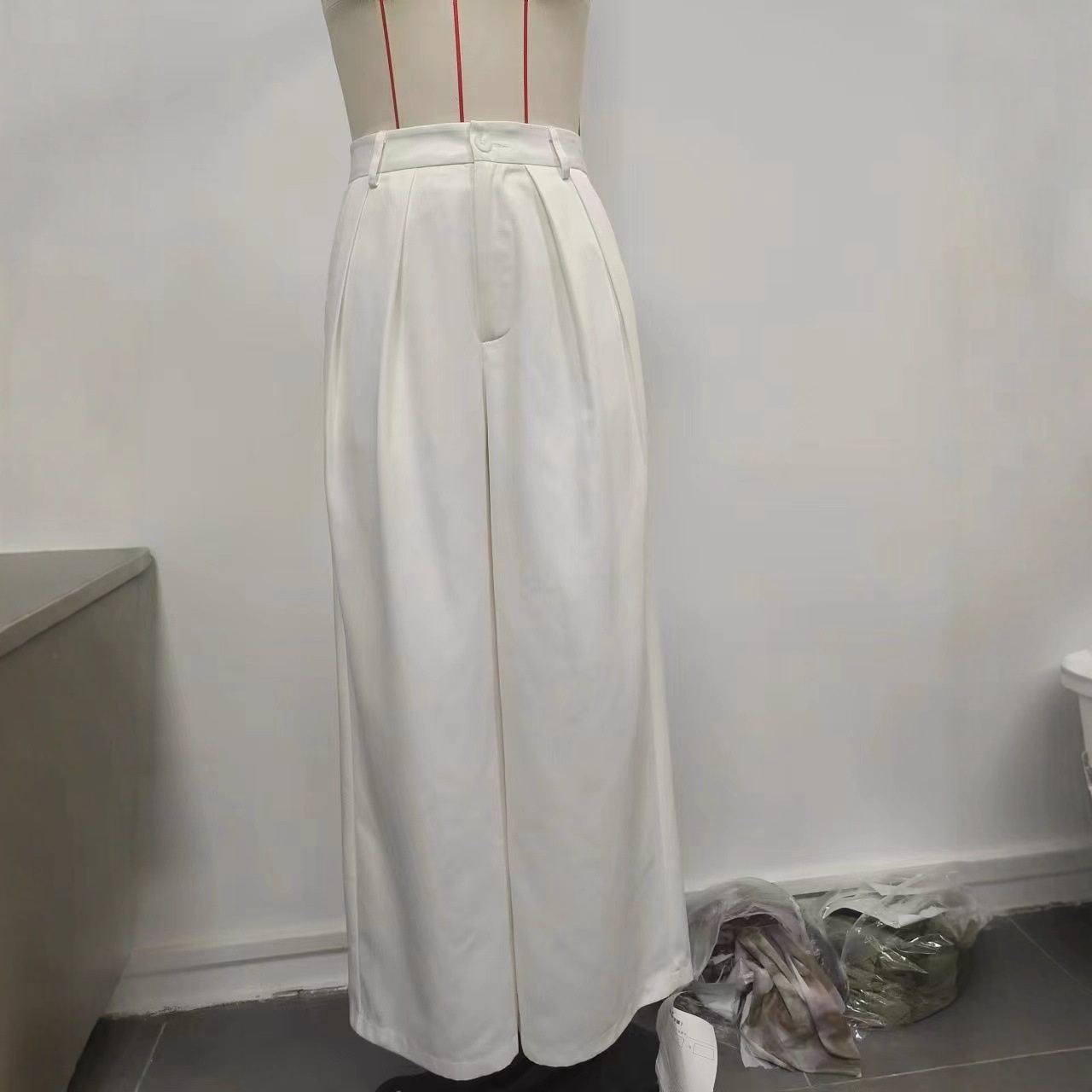 Trendy European American Women's Pants, Popular Casual And Stylish Solid Color High-waisted Wide-leg Pants With Drapey_voghion.com