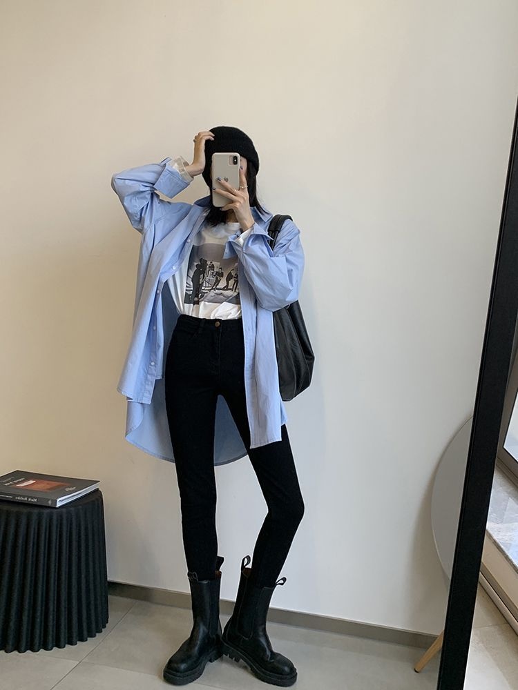 Camicia bianca donna stile boyfriend casual a maniche lunghe_voghion.com