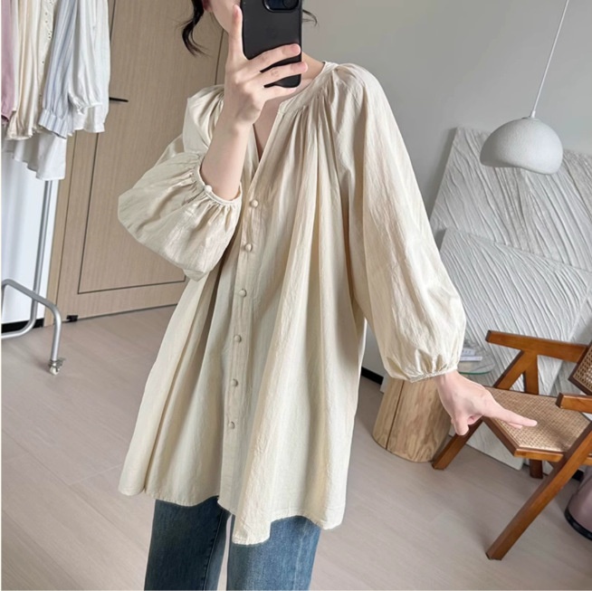 Damen Bluse Mit V-ausschnitt Und Laternenärmeln Im Retro Stil_voghion.com