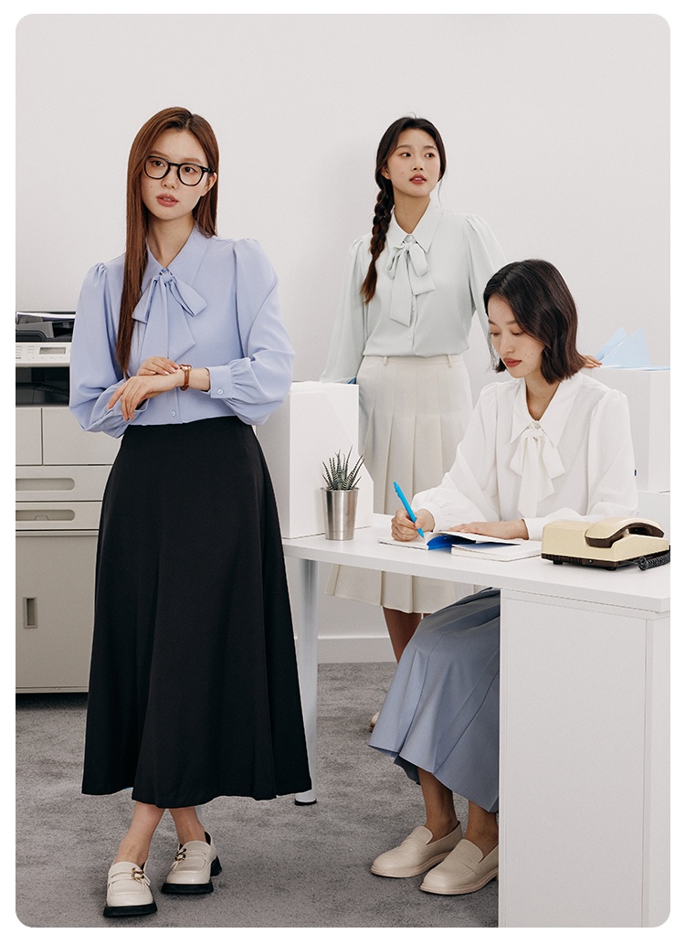 Camicia donna elegante in chiffon con fiocco per colloquio lavoro_voghion.com