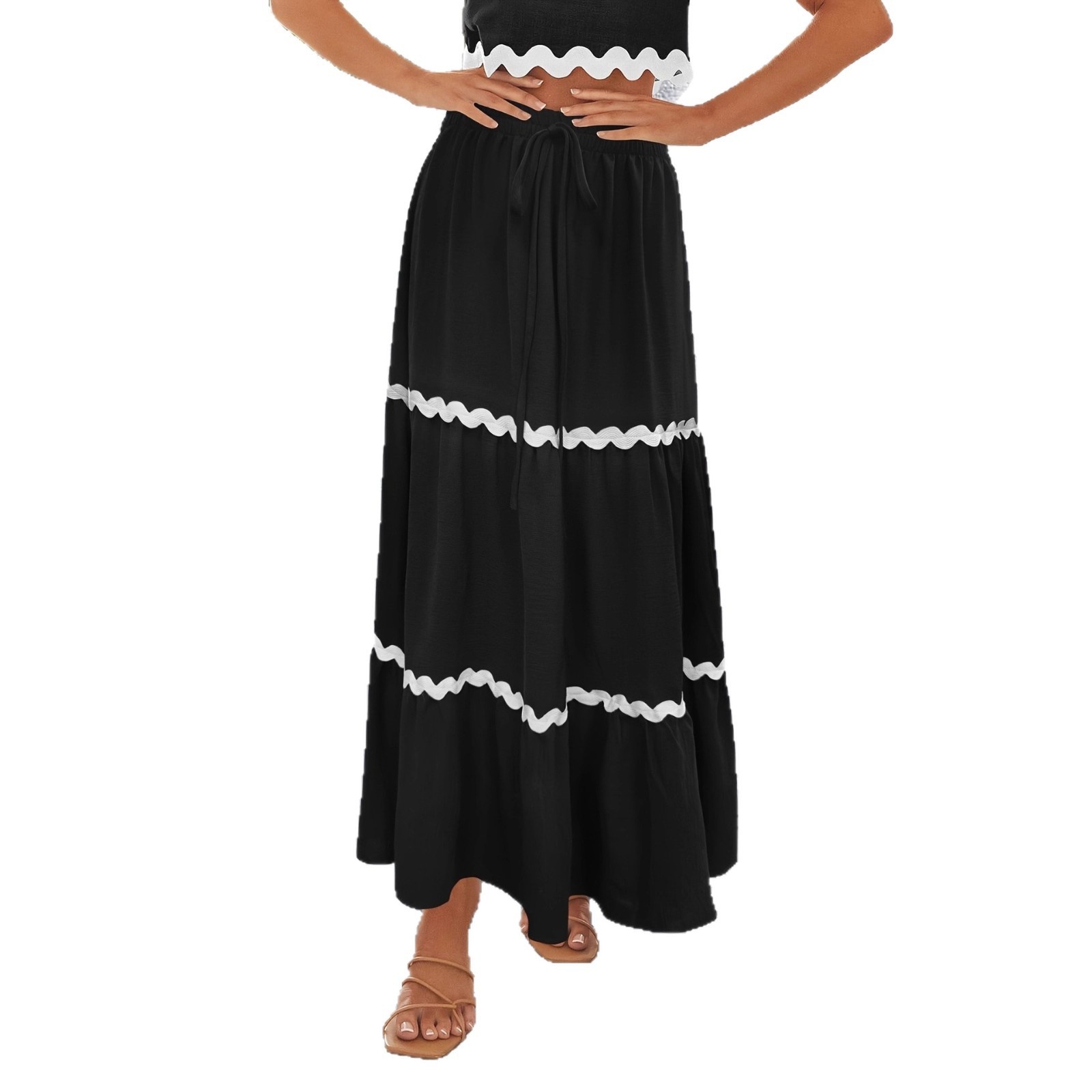 European And American Cross-border Autumn New Women's Simple Wavy Lace Bohemian Style Large Hem Skirt_voghion.com