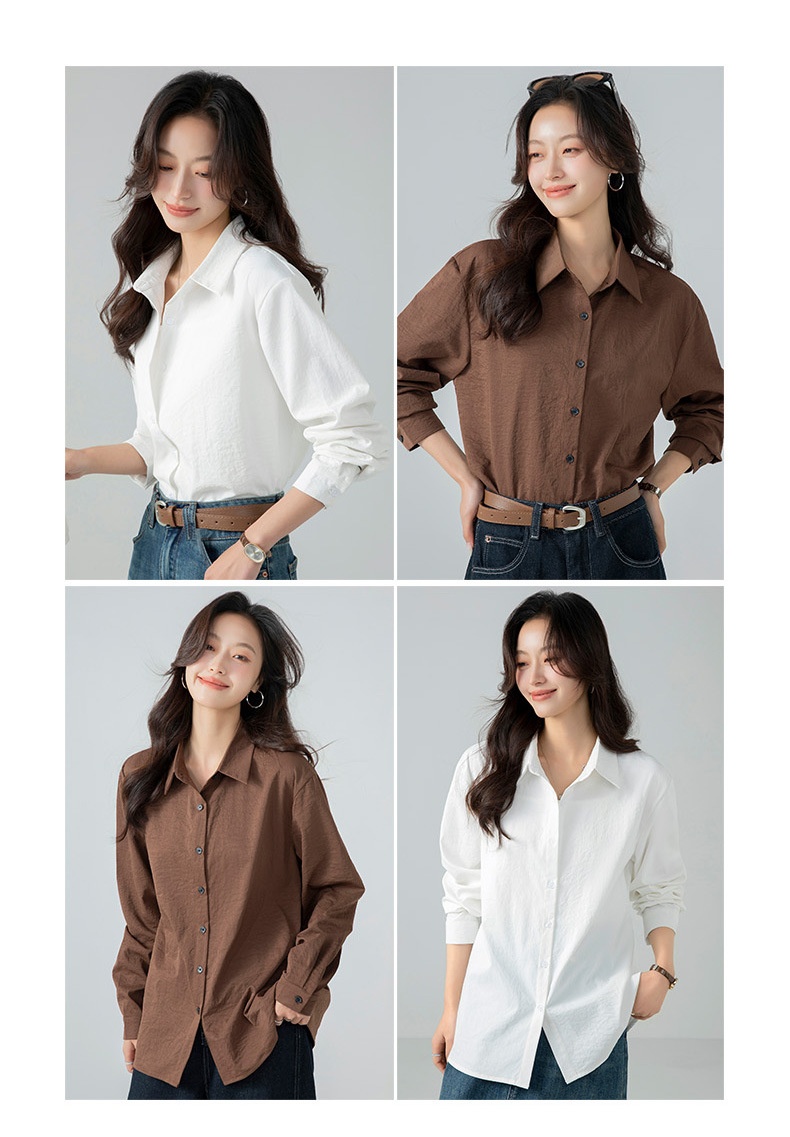 Locker Geschnittenes Damen Langarm Blusen Oberteil Uni_voghion.com