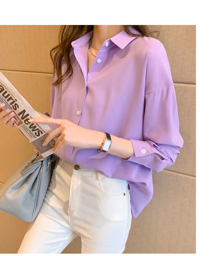 Women's Loose Chiffon Blouse Long Sleeve Casual Elegant Shirt_voghion.com