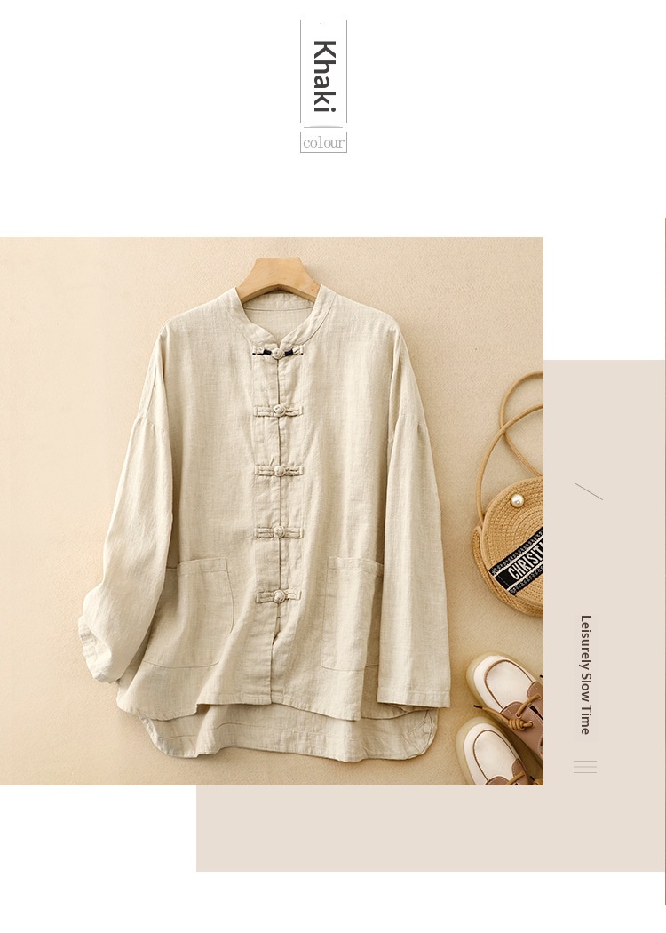 Damen Bluse Aus Baumwoll-leinen Im Chinesischen Stil Locker_voghion.com