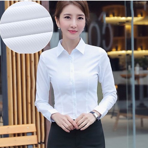 Lente- en herfstblouse voor dames, witte blouse met lange mouwen, Koreaanse stijl, slim fit, professionele werkkleding, formele jurk, plus size_voghion.com
