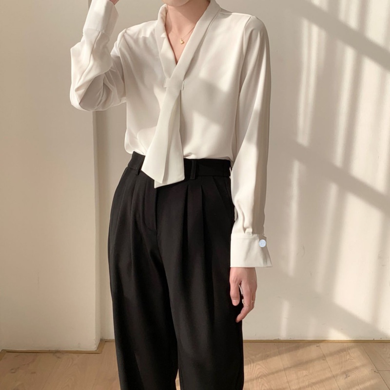 Camicia donna in chiffon stile coreano blusa elegante manica lunga_voghion.com
