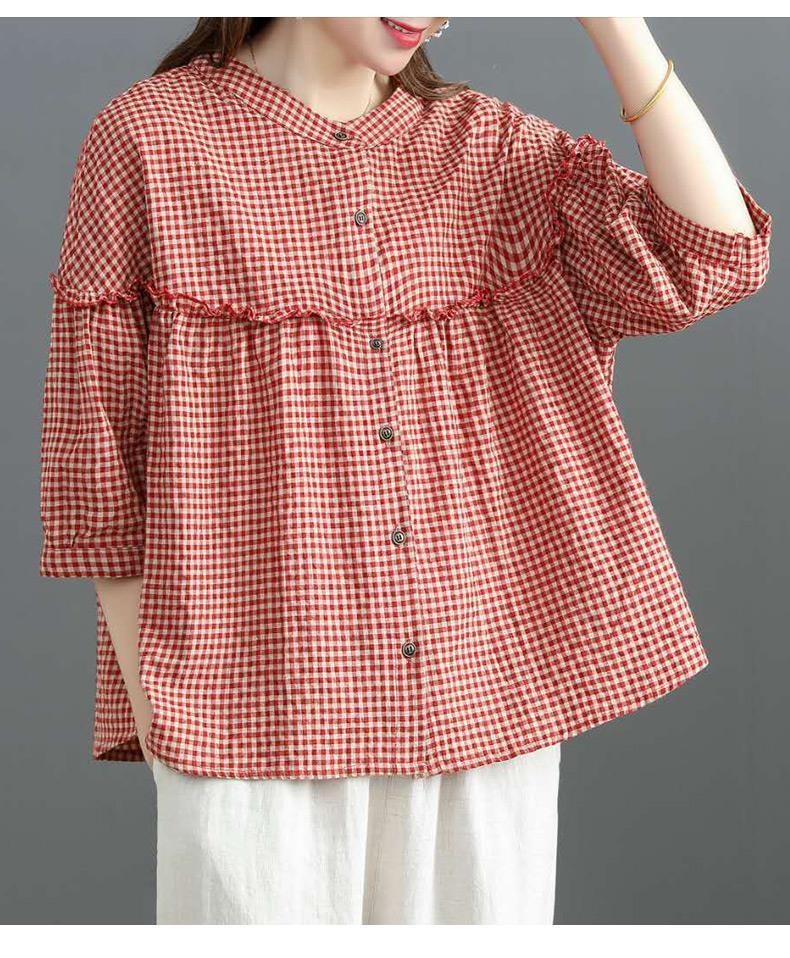 Blusa mujer estilo coreano efecto lino manga tres cuartos_voghion.com