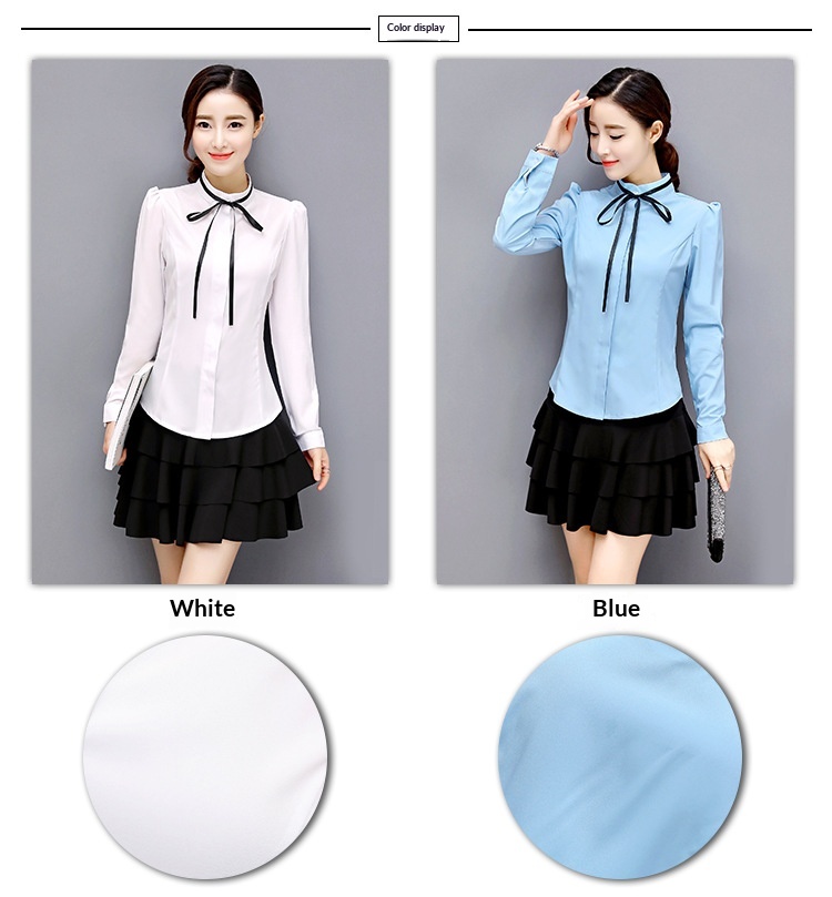 Camicia donna elegante con collo alla coreana e maniche a puffy_voghion.com