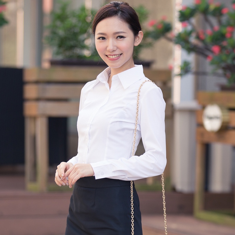 Camicia bianca in stile coreano primavera/autunno 2026, maniche lunghe, vestibilità slim, abbigliamento professionale per studenti, taglie forti_voghion.com