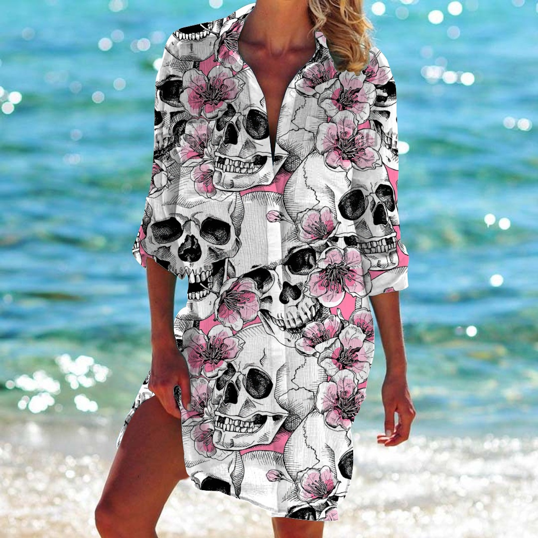 Mönstrad strandkofta för dam bikini cover-up_voghion.com