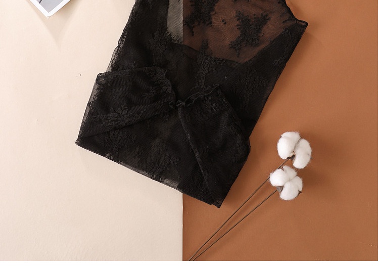 Camicia donna maniche lunghe in pizzo top elegante in mesh_voghion.com