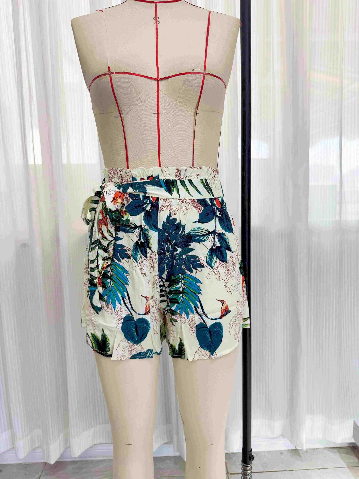 Women's Tropical Print Wide-leg Shorts With Drawstring_voghion.com