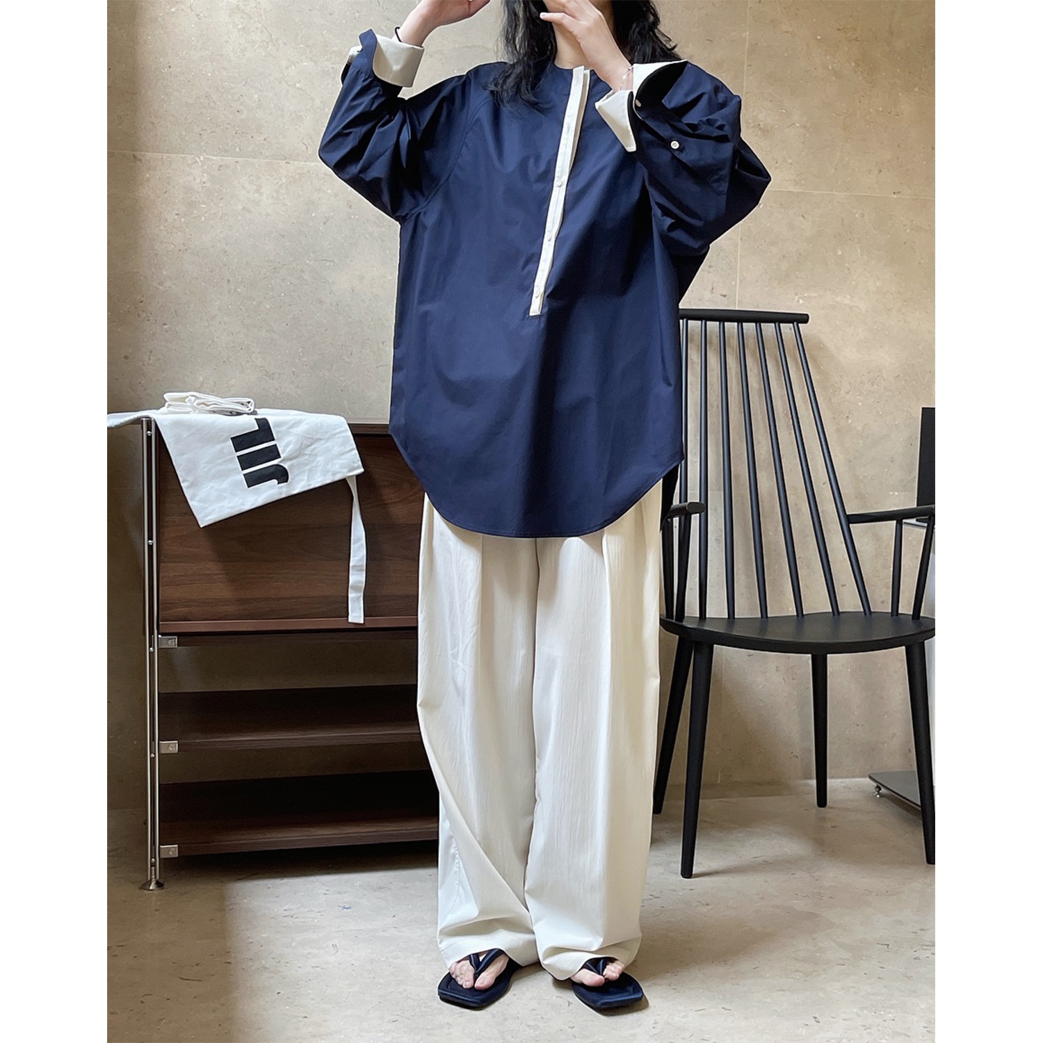 Spring Summer New Retro Artistic Color Block Design Round Neck Raglan Sleeve Shirt Loose Slimming Casual Top For Women_voghion.com