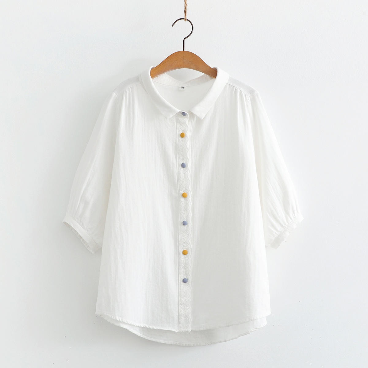 Camicia donna in garza a doppio strato con pizzo sul davanti_voghion.com