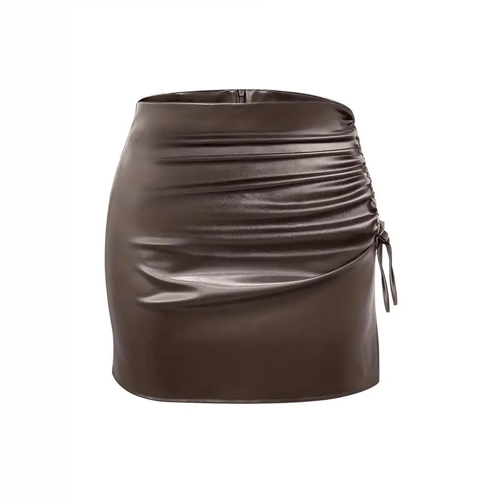Nieuwe stijl voor de lente: sexy leren rok met split, modieus en afslankend, ultrakort model met hoge taille van PU-leer._voghion.com