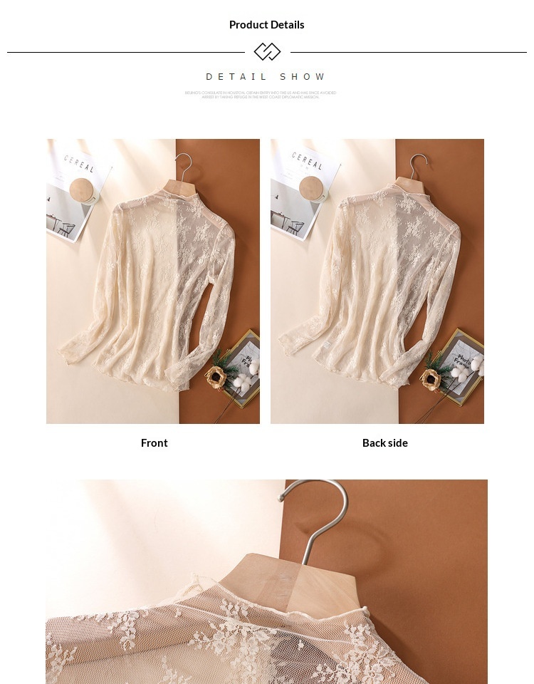 Camicia donna maniche lunghe in pizzo top elegante in mesh_voghion.com