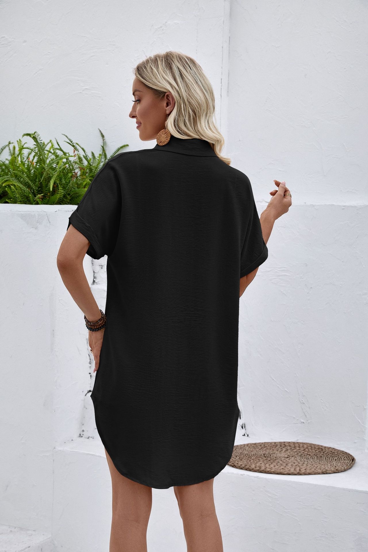 Damen Bluse Mit Kragen Lässiges Kurzarm Hemd In Lockerer Passform_voghion.com