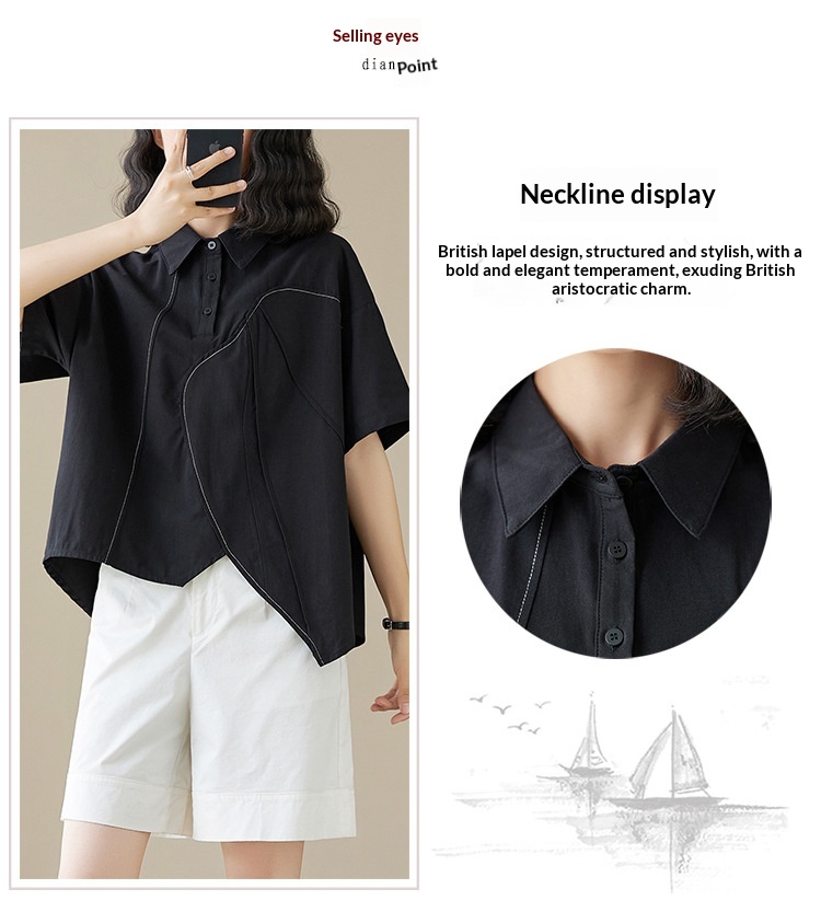 Loose-fitting Irregular Niche Blouse For Women Solid Colour Shirt_voghion.com