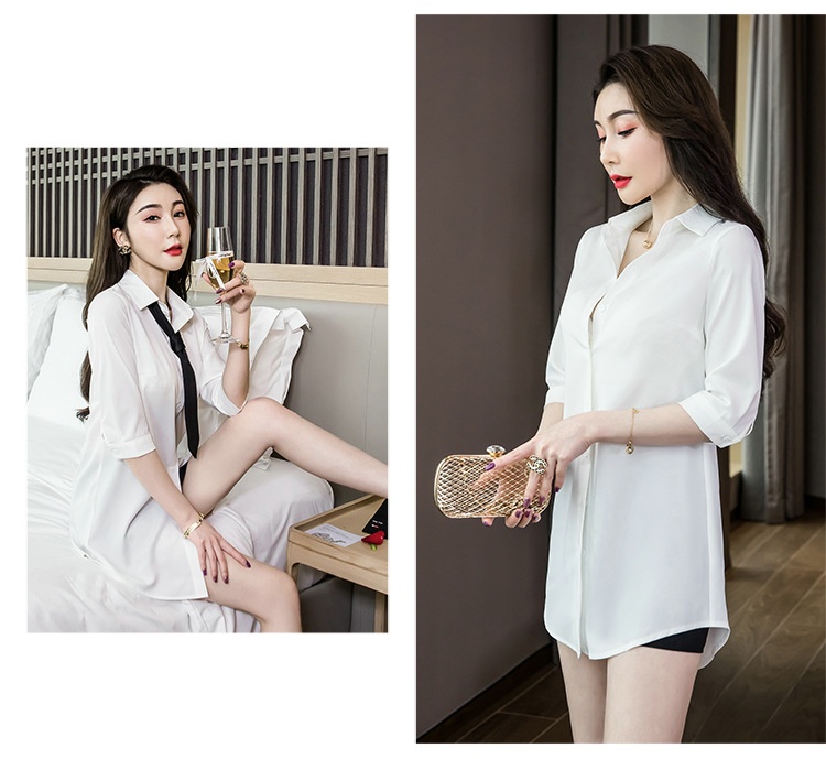 Camicia donna bianca estiva blusa ampia a maniche corte top_voghion.com