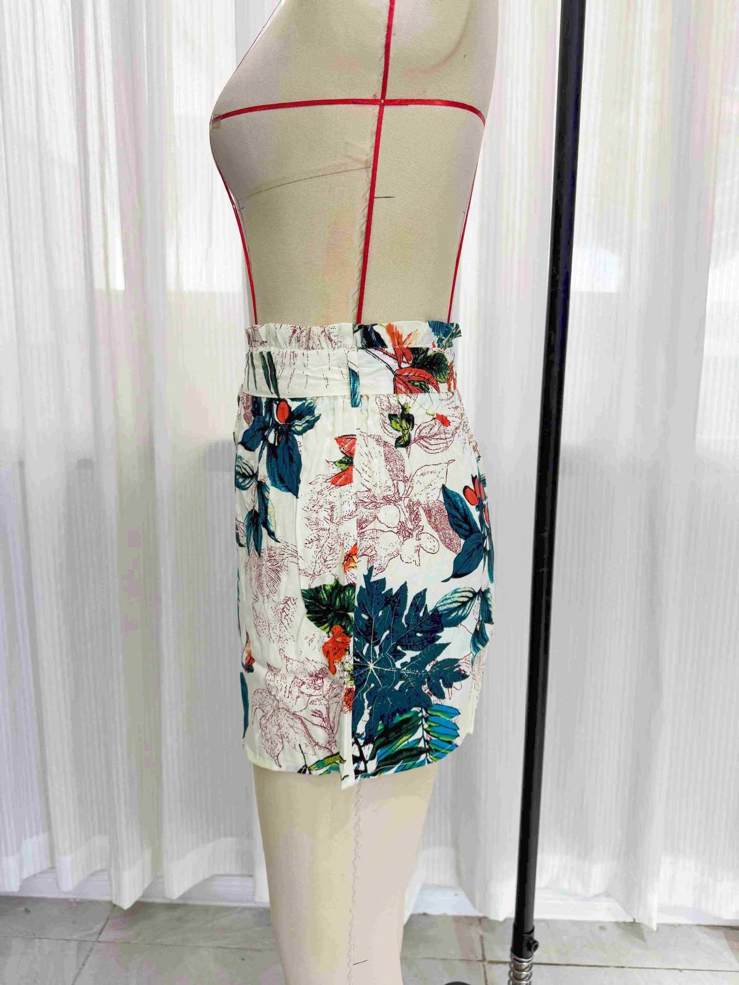 Women's Tropical Print Wide-leg Shorts With Drawstring_voghion.com