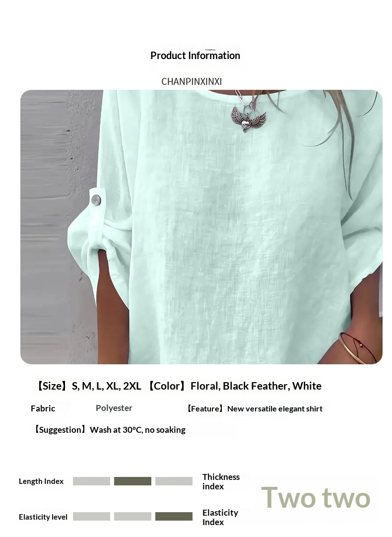 Chemise femme unie à col rond, design simple et tendance, élégante et polyvalente, à porter au quotidien._voghion.com