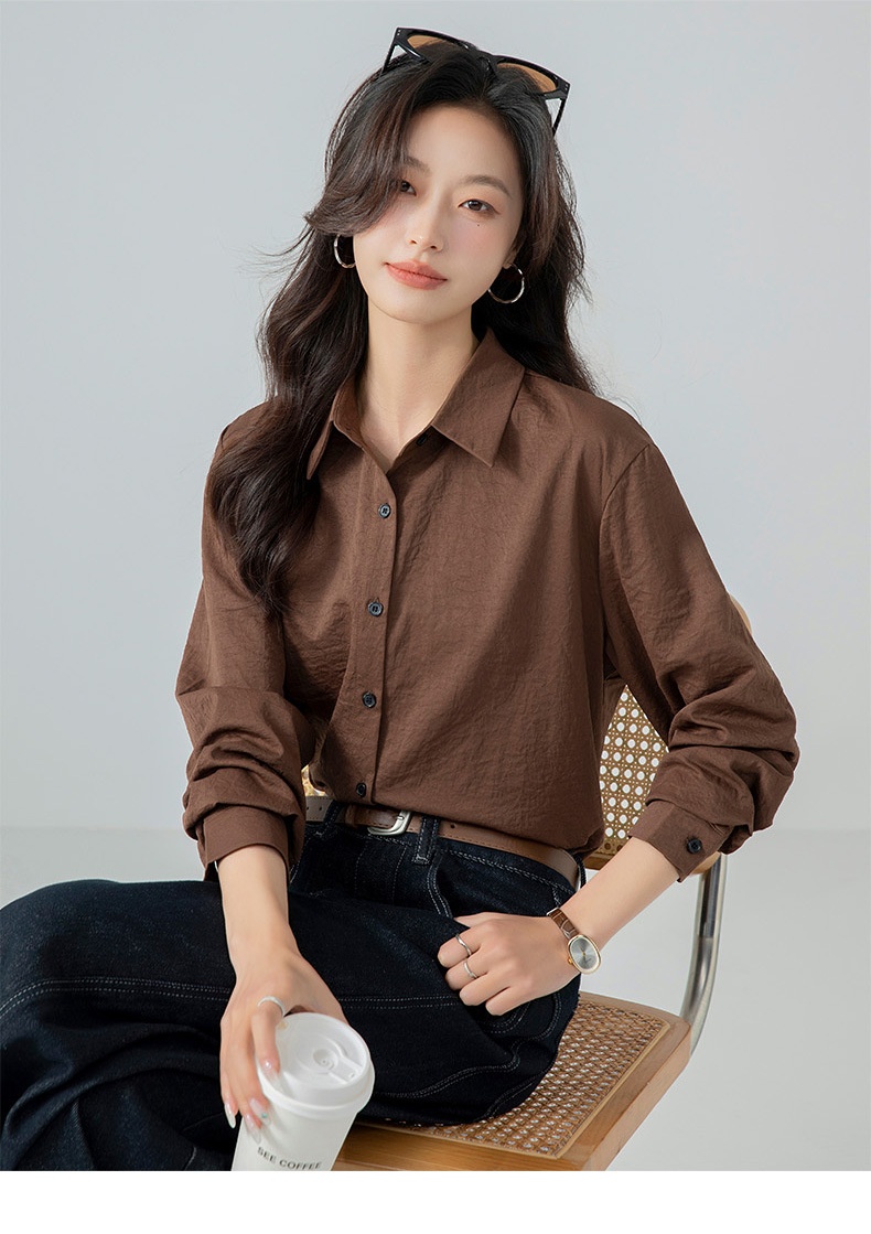 Locker Geschnittenes Damen Langarm Blusen Oberteil Uni_voghion.com