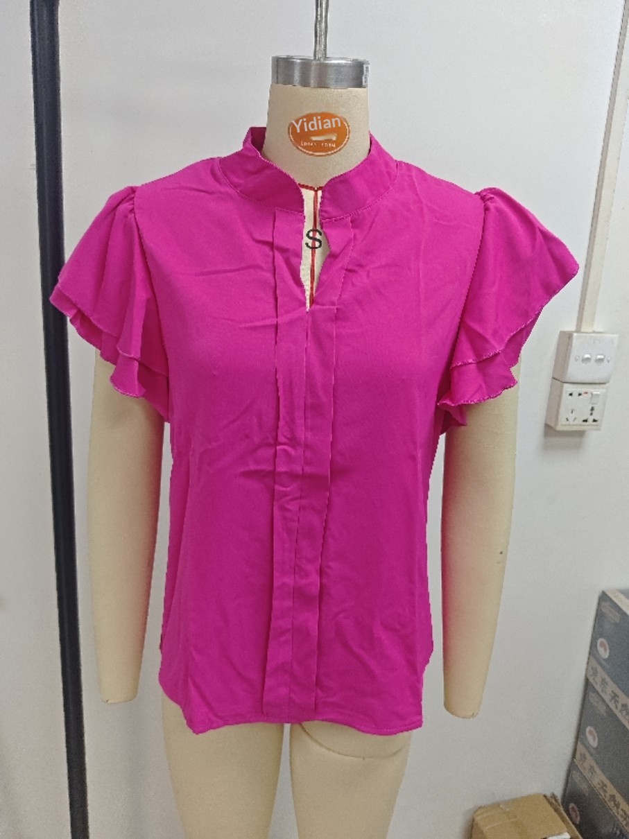 Women's V-neck Blouse With Ruffle Sleeves Summer Casual Style_voghion.com