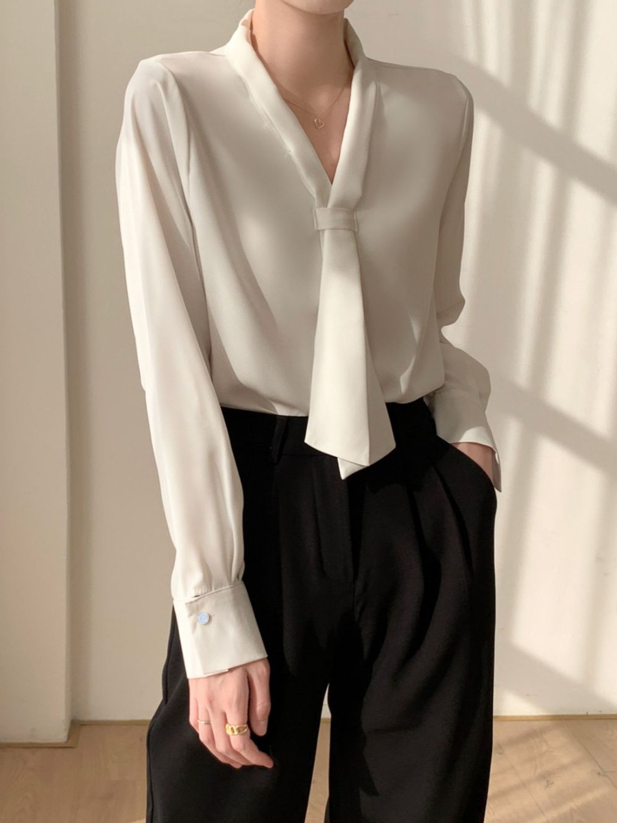 Camicia donna in chiffon stile coreano blusa elegante manica lunga_voghion.com