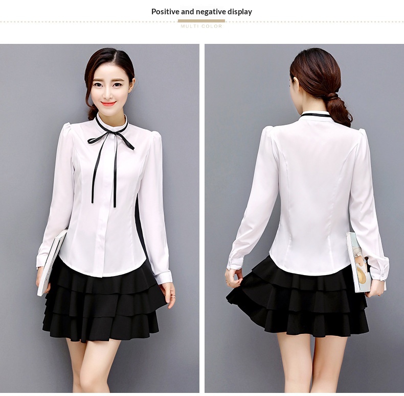 Camicia donna elegante con collo alla coreana e maniche a puffy_voghion.com