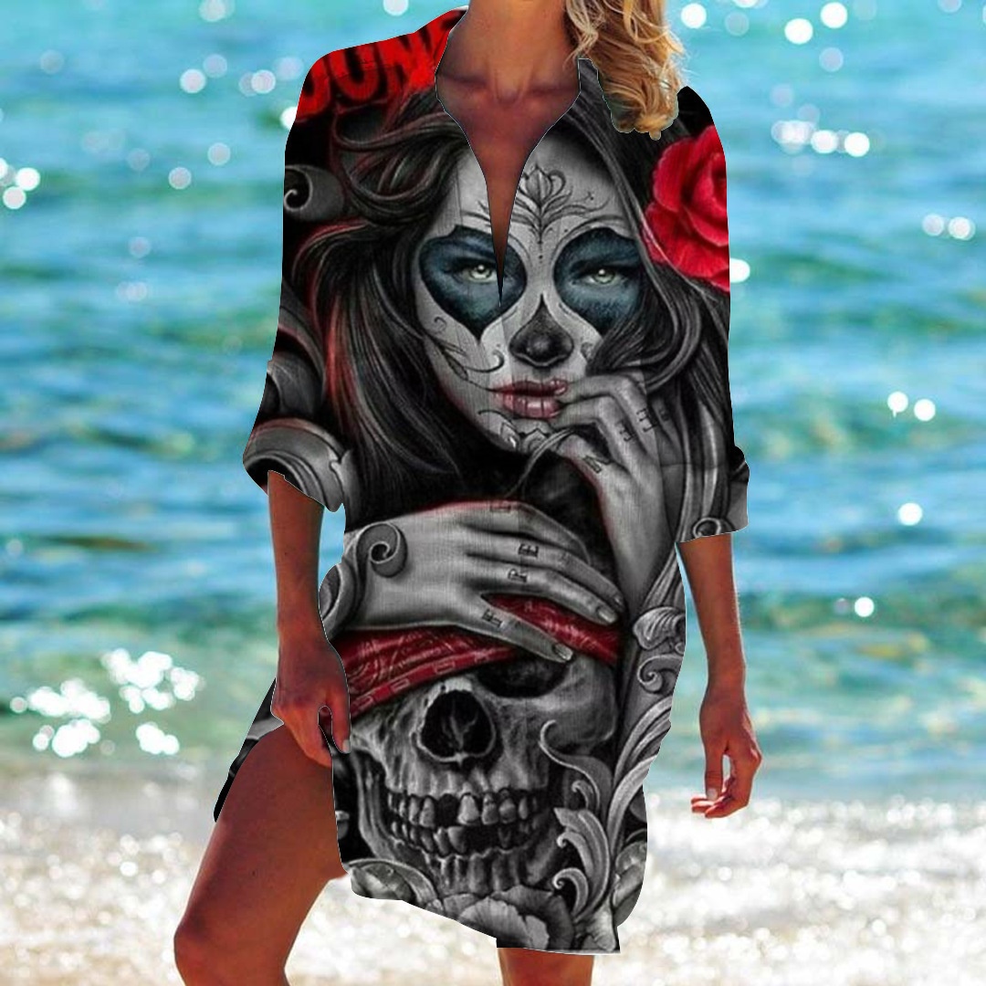 Mönstrad strandkofta för dam bikini cover-up_voghion.com