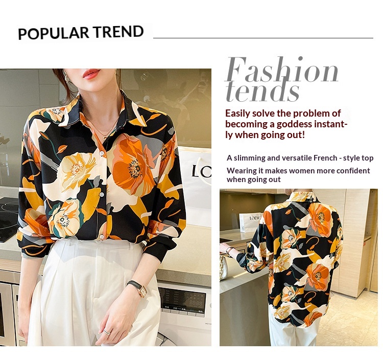 Camicetta elegante da donna a maniche lunghe con fantasia_voghion.com