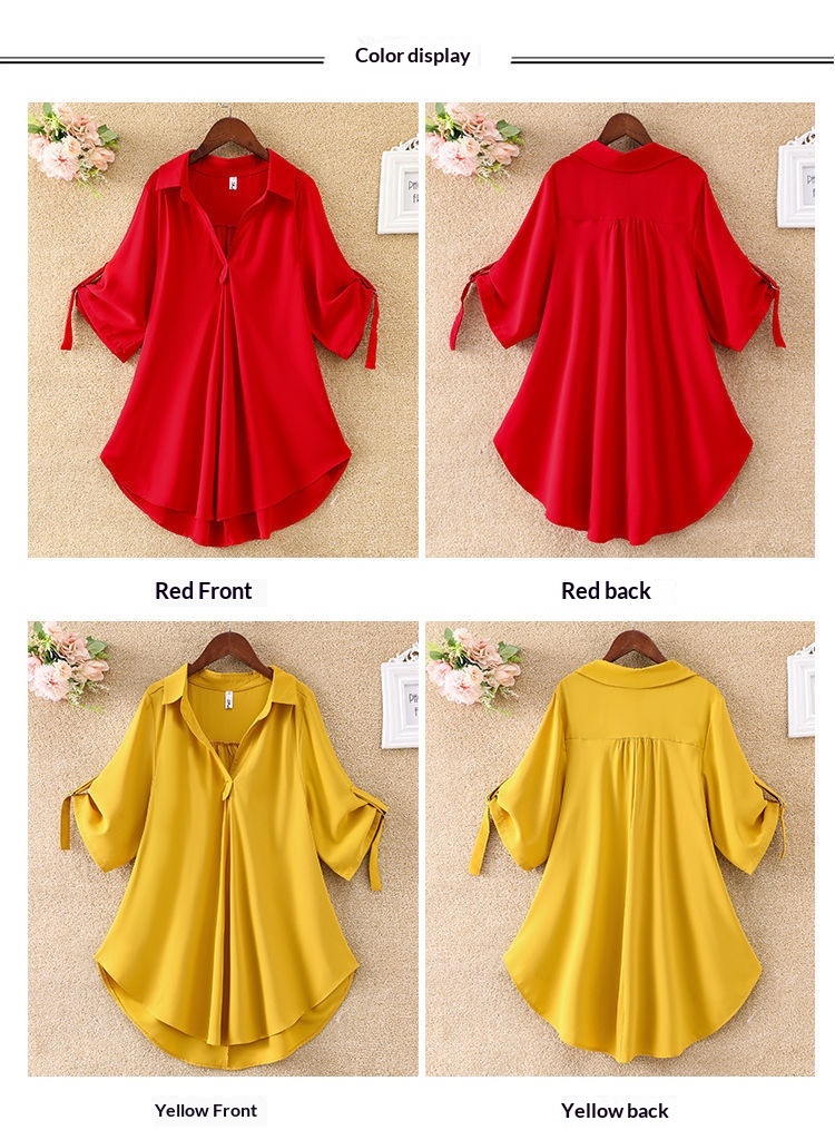 Elegant Women's Chiffon Blouse Mid-length Summer Loose Top_voghion.com