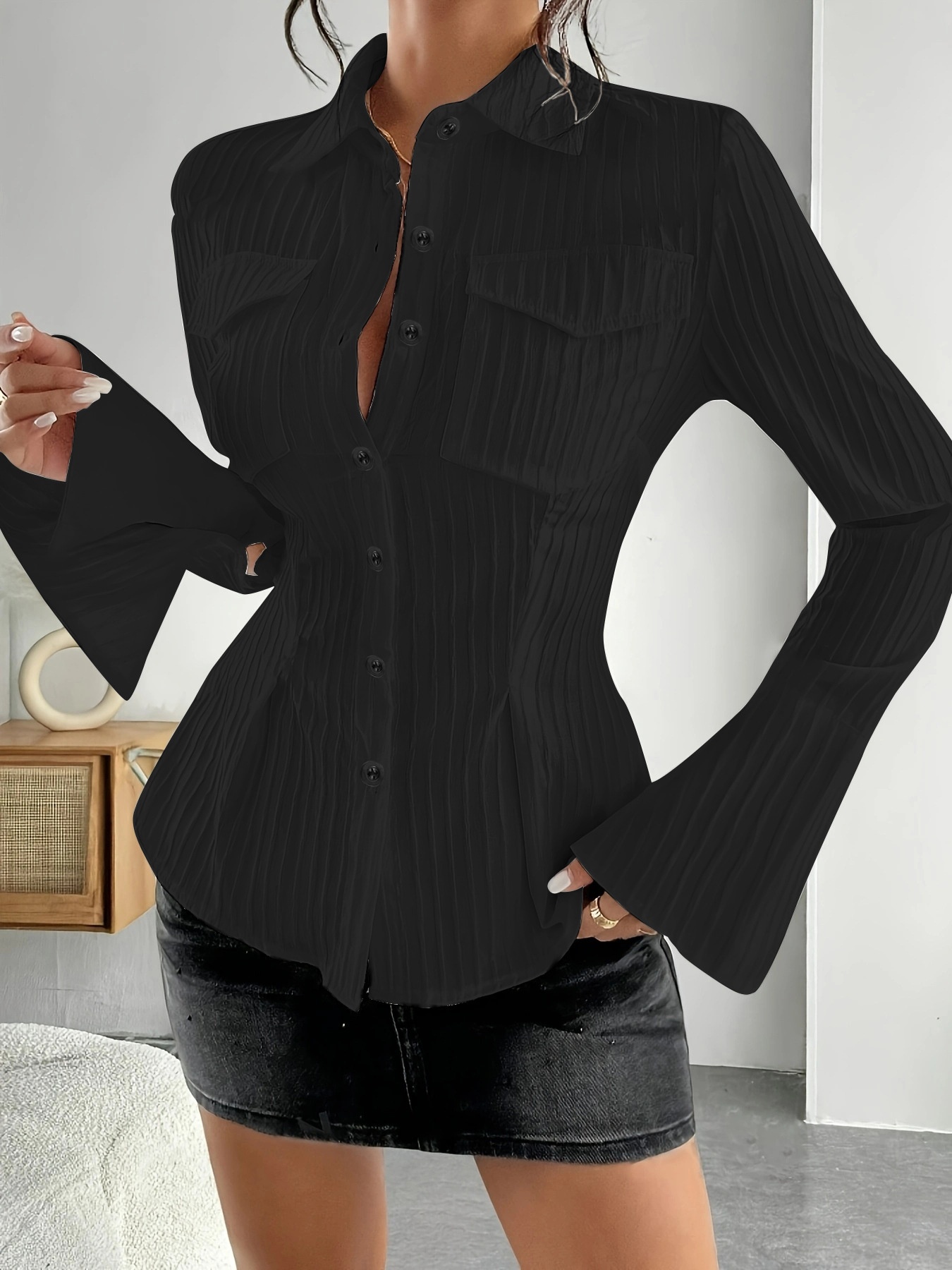 Camicia donna stile francese con tasche moda autunno_voghion.com