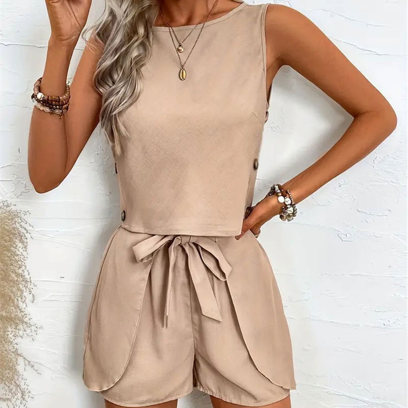 Women's Shorts Two-piece Set With Ruffles And Bow Decoration_voghion.com
