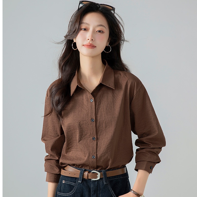 Lässiges Langarmshirt im koreanischen Stil für Damen, neues einfarbiges Oberteil für Frühling und Herbst, schlicht und vielseitig, ideal für den Alltag._voghion.com