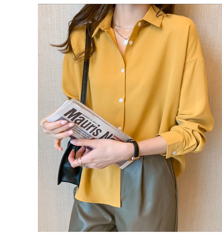 Women's Loose Chiffon Blouse Long Sleeve Casual Elegant Shirt_voghion.com