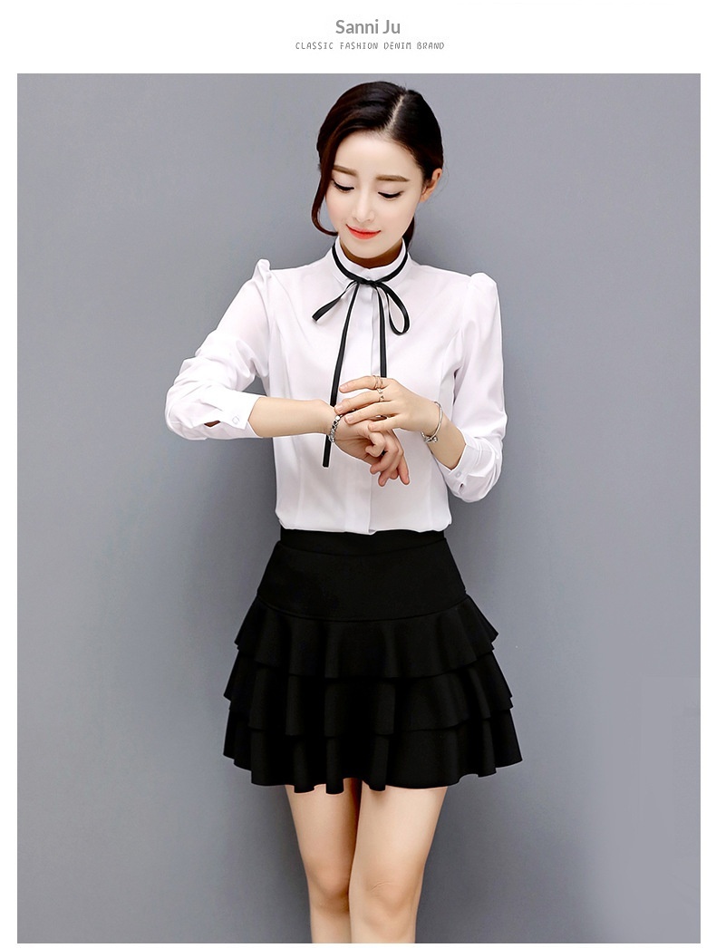 Camicia donna elegante con collo alla coreana e maniche a puffy_voghion.com