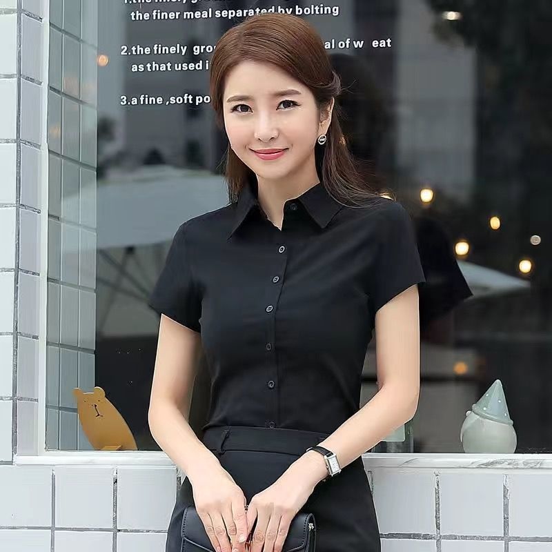 Solid Colour Women's Blouse Korean Style Slim Fit Work Shirt_voghion.com