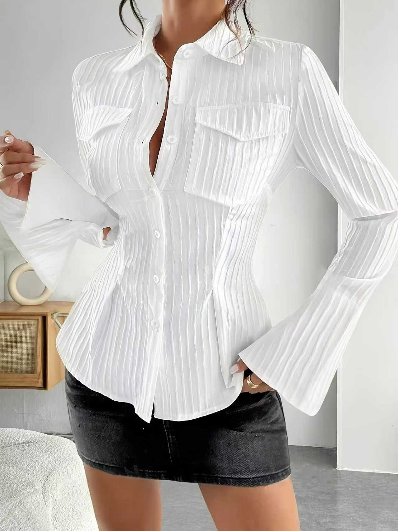Camicia donna stile francese con tasche moda autunno_voghion.com