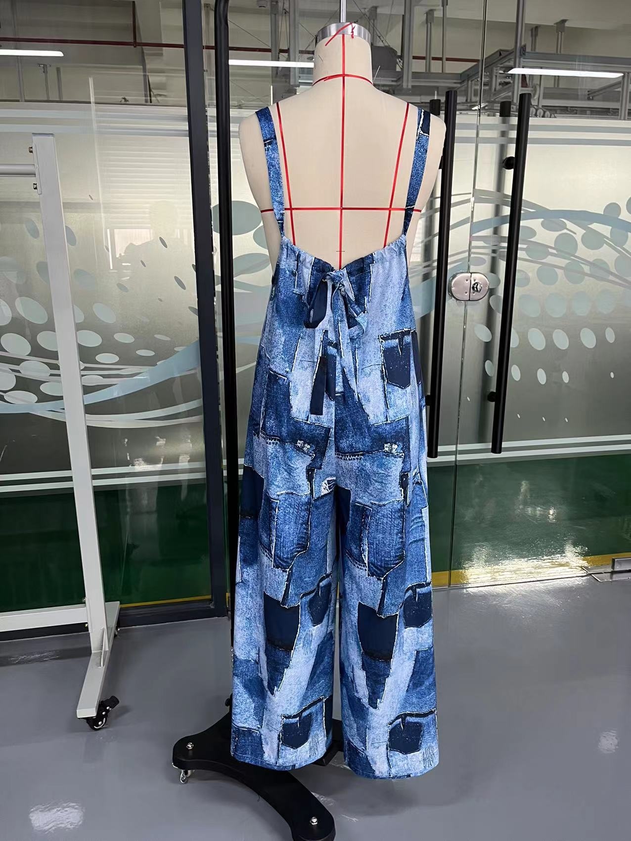 Women's Printed Wide-leg Lounge Jumpsuit With Irregular Pattern_voghion.com