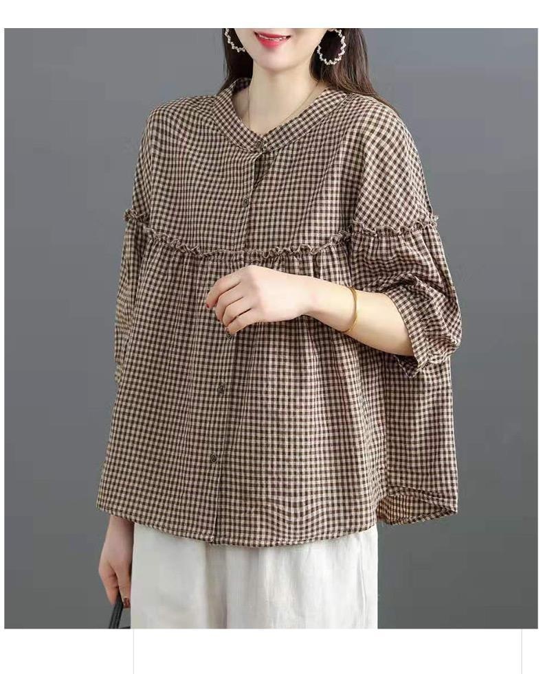 Blusa mujer estilo coreano efecto lino manga tres cuartos_voghion.com